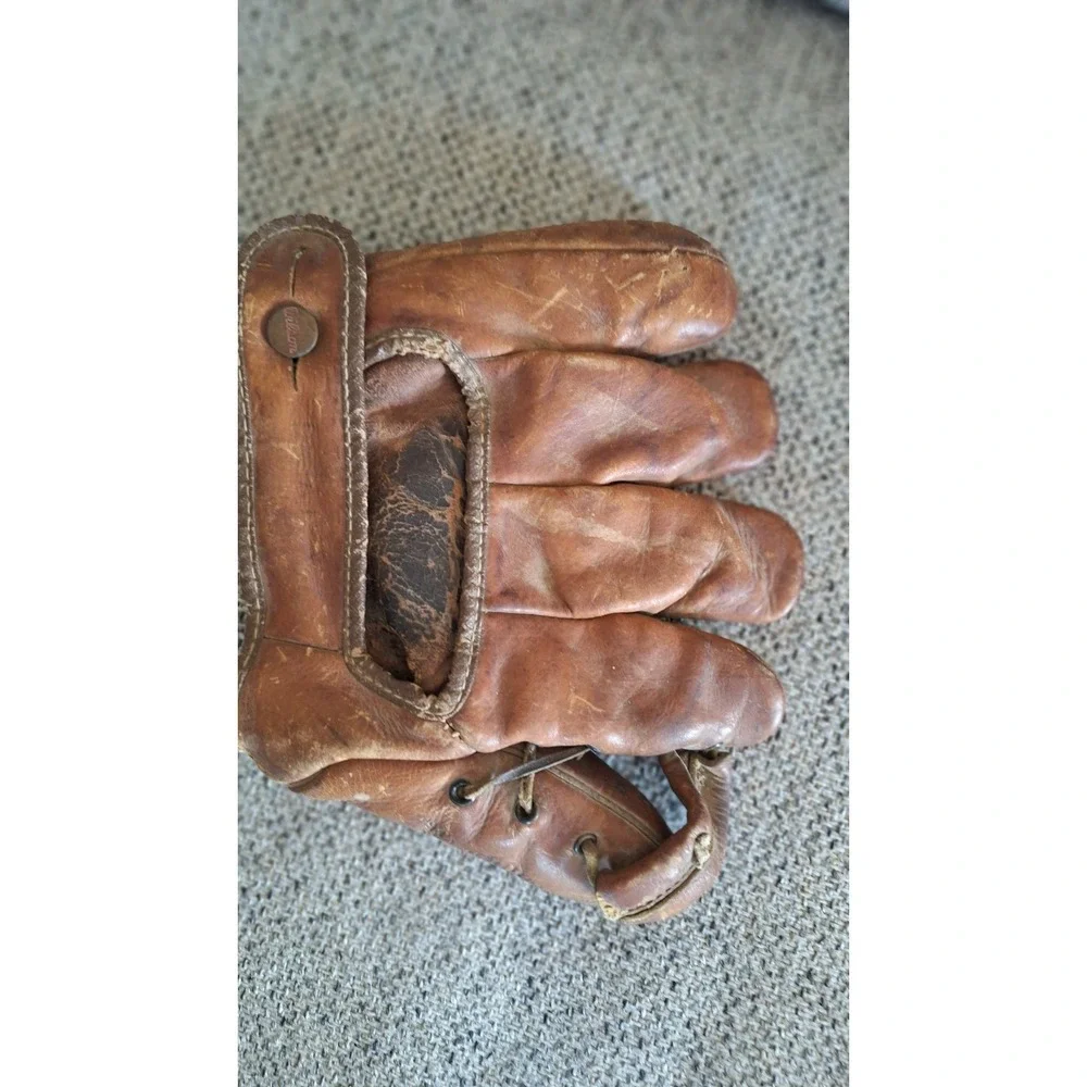 VINTAGE SPLIT FINGER BASEBALL GLOVE LEATHER MITT 1940S 1950S COLLECTIBLE
